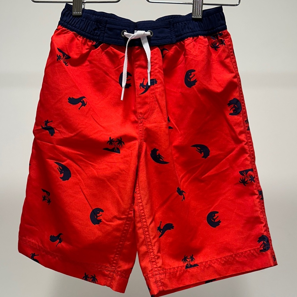 Hanna Andersson Red Kids Swim Shorts with Navy Accents